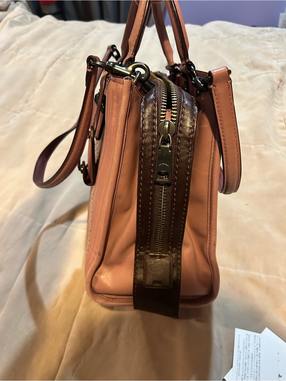 Coach Rogue Dusty Rose Quilted Leather Satchel with Stud Detail - Picture 5 of 14